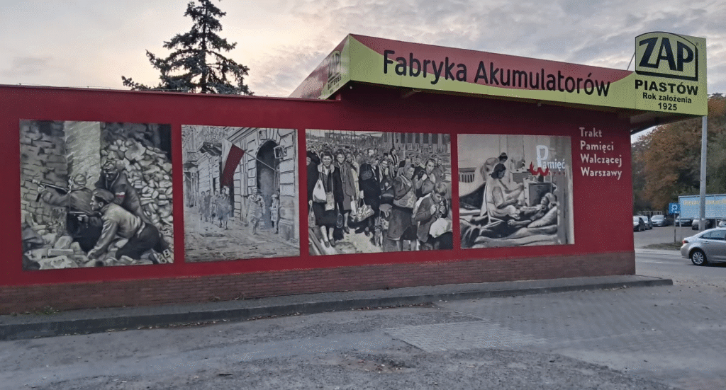 Wykonanie muralu historycznego na ścianie budynku portierni Zakładów Akumulatorowych ZAP Sznajder Batterien S.A. przy ul. Warszawskiej w Piastowie. — okładka