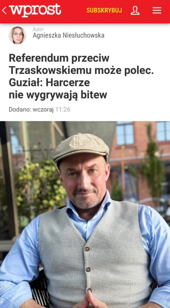 Członek Zarządu Mazowiecka Wspólnota Samorządowa Piotr Guzial w wywiadzie dla Wprost o war…